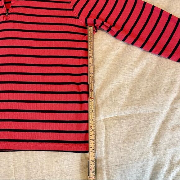 L.L. Bean ribbed long sleeve 1/4 zip cotton Pink/Navy stripe, barely worn! Large - Picture 2 of 10